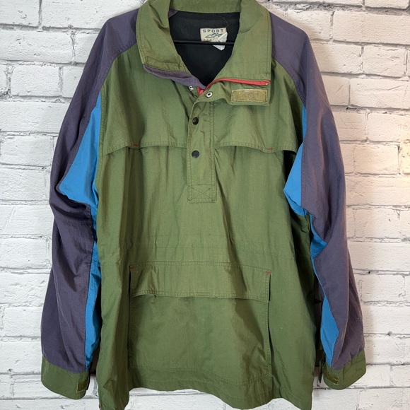 Sport Designs 1980s/1990s Vintage Green Purple Anorak Windbreaker Jacket Large - Picture 2 of 14